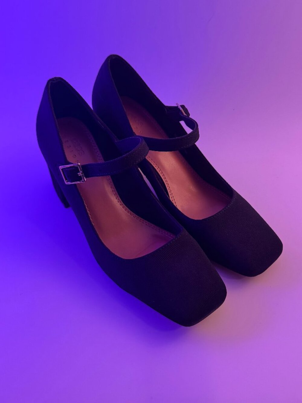ASOS DESIGN Black Mary Jane Block Heels Square Toe Buckle Pumps